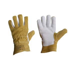 Kombinasjonshanske, oksehud, full lær splitt gul/hvit-100par