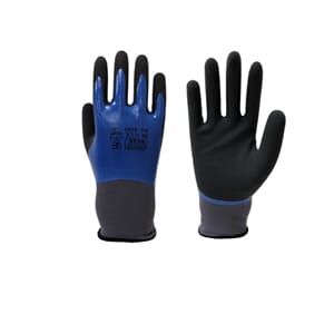 Dobbeldyppet foam nitrilhanske, vanntett, blå/sort