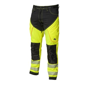 HTbukse i full 4 veis stretch, ex. hengelomme,HiVis gul/sort